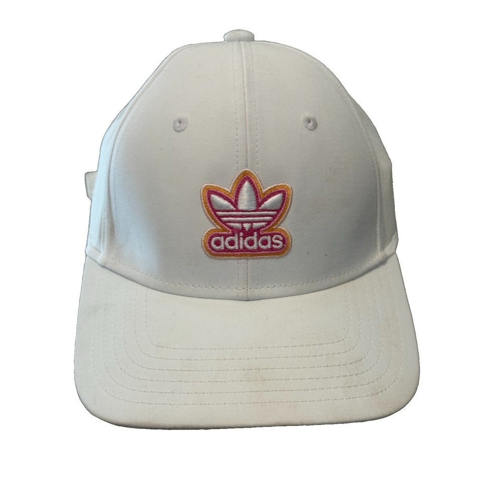 adidas Originals Womens Aura White Nylon Trefoil Patch Adjustable Hat New